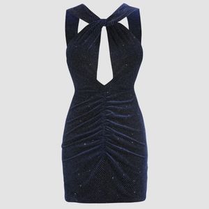 Cider Dark Blue Velvet Glitter Dress